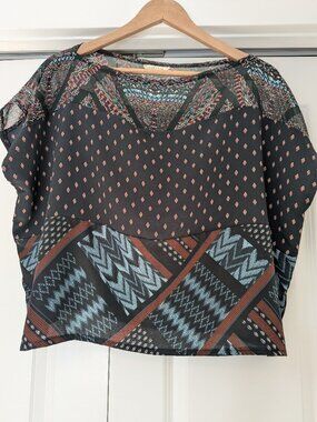 Tuesday brand Navy Gauzy Scarf Top - Sz S/M